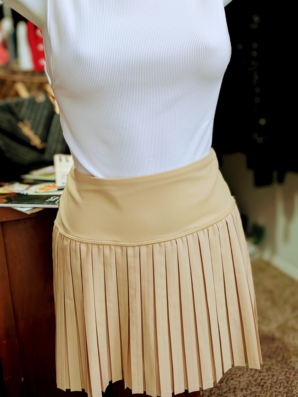 JoyLab Tan Pleated High-Rise Mini Skirt